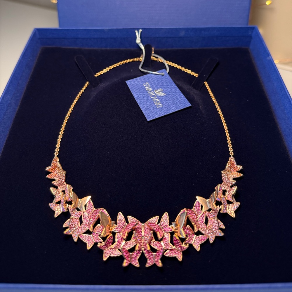 Swarovski Lilia Gold and Pink Butterfly Necklace